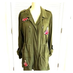 Charlotte Russe army green utility jacket w/roses
